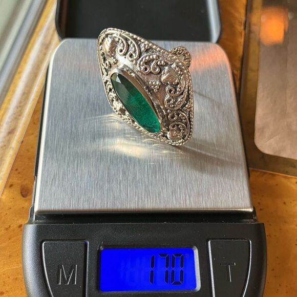 Green Quartz Sterling Silver Cocktail Ring Size 7 - Picture 8 of 8